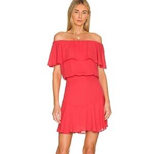 Krisa Revolve Off-Shoulder Ruffle Rio Red Mini Dress XS NWT